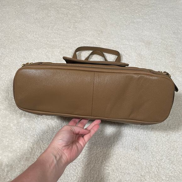 Talbots Tan Leather Satchel Handbag Large Pebbled Multi Zip Compartments NWOT - Picture 6 of 11